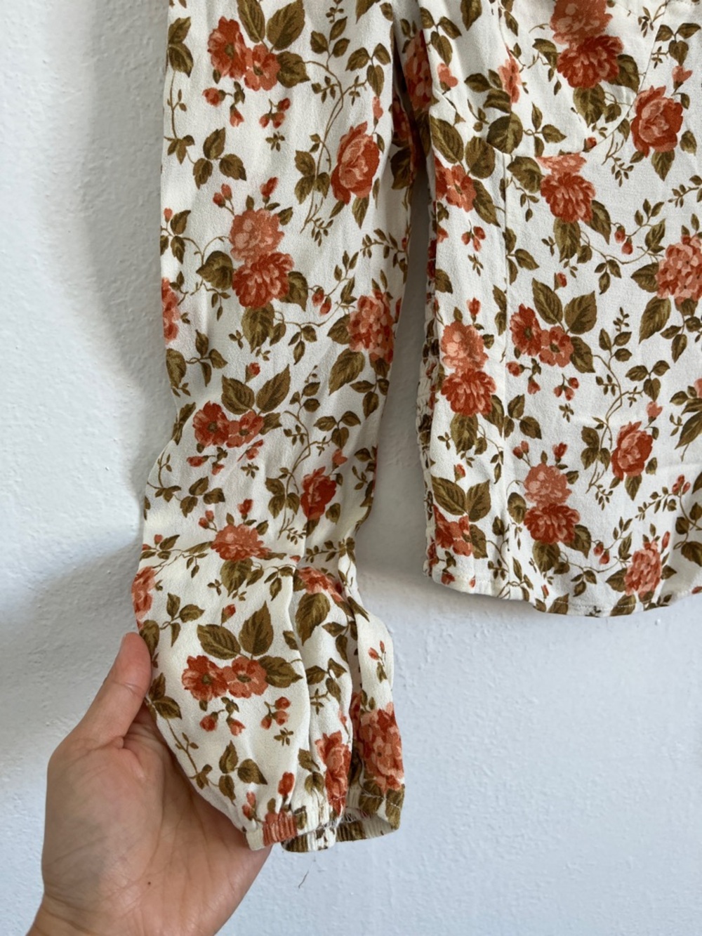 Reformation Cream Floral Off-Shoulder Blouse with Rust Roses - Picture 2 of 5